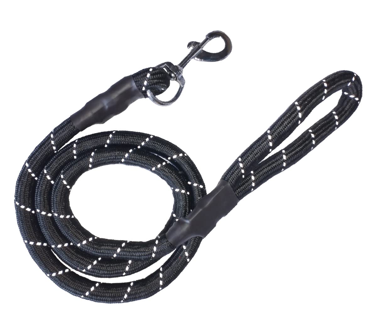 Boltz Dog Reflective Leash 5FT Long, Reflective Rope for Medium & Large Dogs (Black)