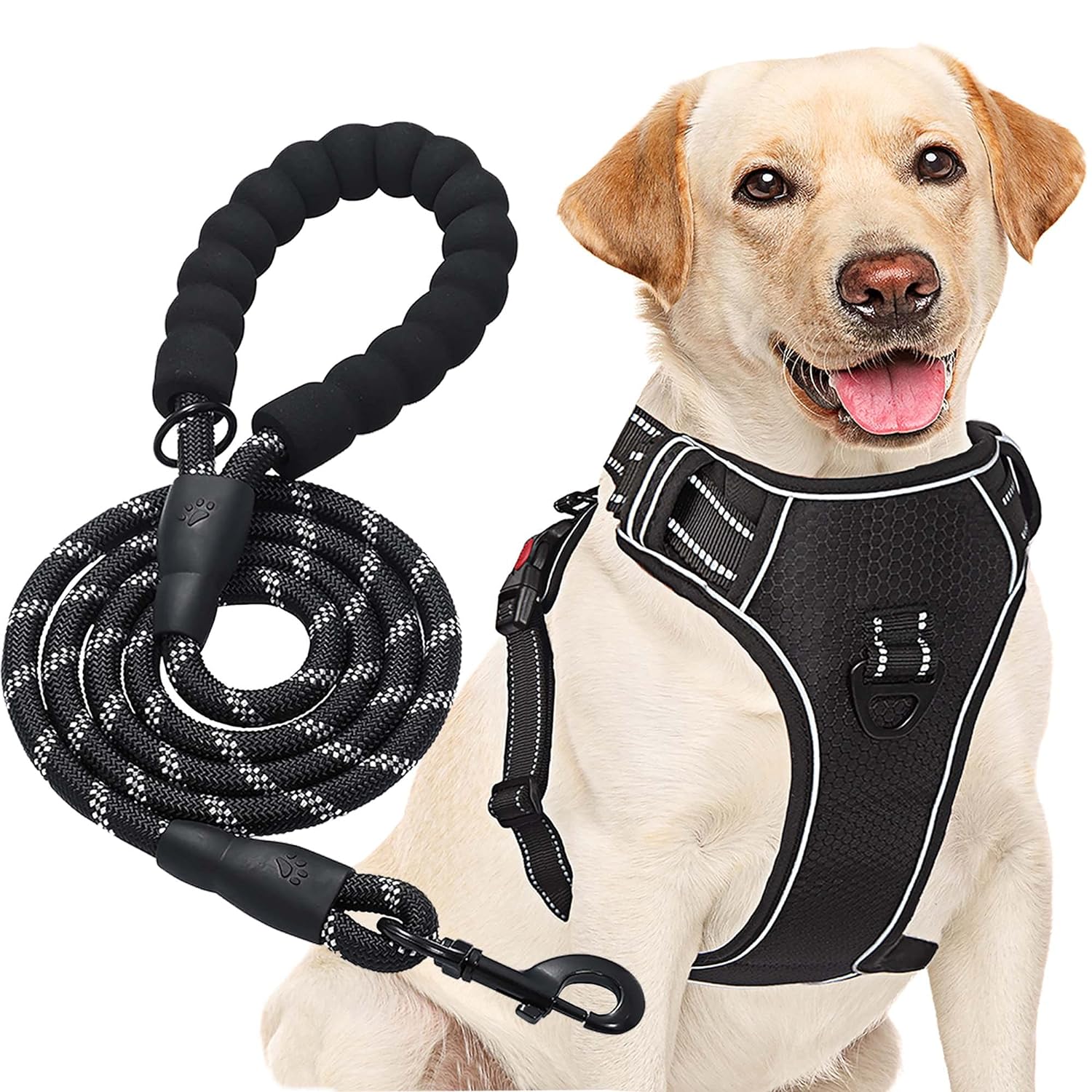 Qpets® 1.5M Dog Training Leash, Durable Light Reflecting Dog Leash Dog Vest Dog Harness for Large Dog, Adjustable Dog Vest Harness with Quick Release Buckle (L)