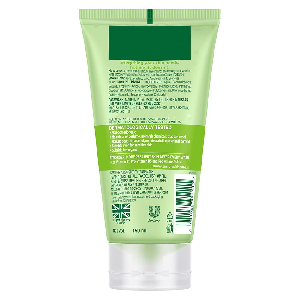  Simple Kind To Skin Refreshing Facial Wash 150 ml | 100% Soap-Free Facewash that doesn't dry out your skin| For All Skin Types