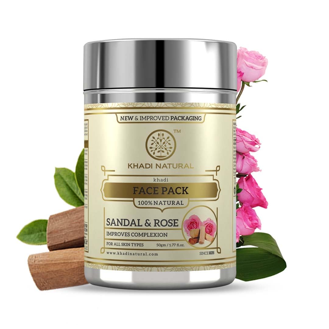 Khadi Natural Sandal and Rose Herbal Face Pack, 50g| Face Pack for Controlling Excess Oil | Natural Face Pack for Acne | Herbal Face Pack for Glowing Skin 