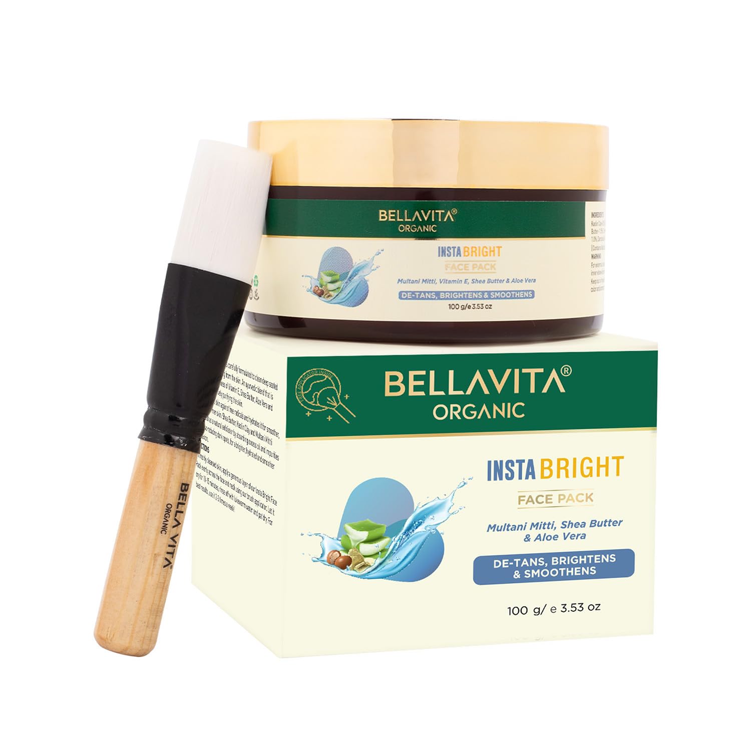 Bella Vita Organic INSTABRIGHT Face Pack for DeTan, Glowing Skin, Oil Control, Acne, Pimples, Blemishes, Pigmentation & Skin Brightening, 100 gm