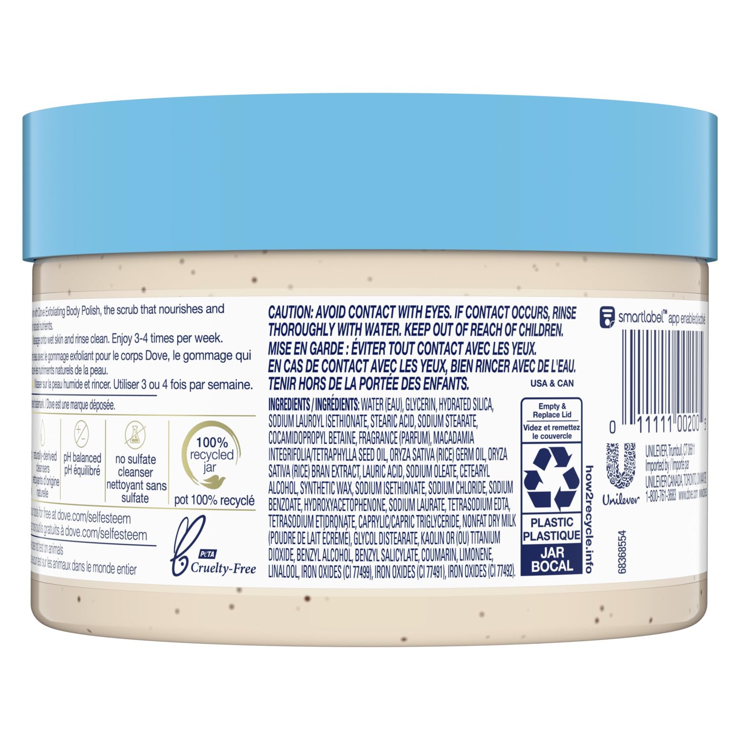  Dove Exfoliating Body Polish| Body Scrub |Deeply Nourishing Crushed Macadamia and Rice Milk |Moisturises & Brightens Skin | Sulphate Free|298gm