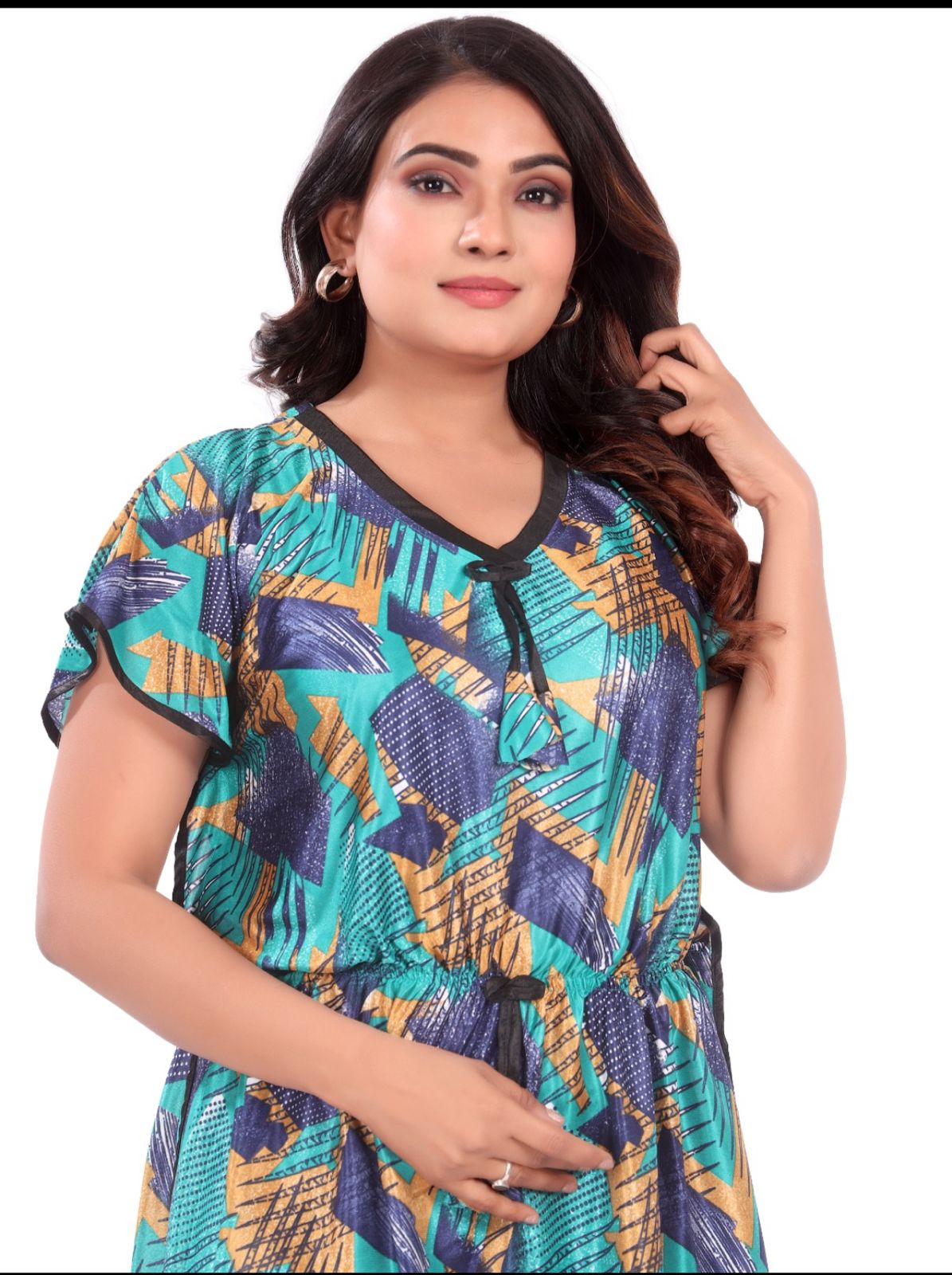 LAZY BEES SATIN KAFTAN GOWN GREEN & BLUE