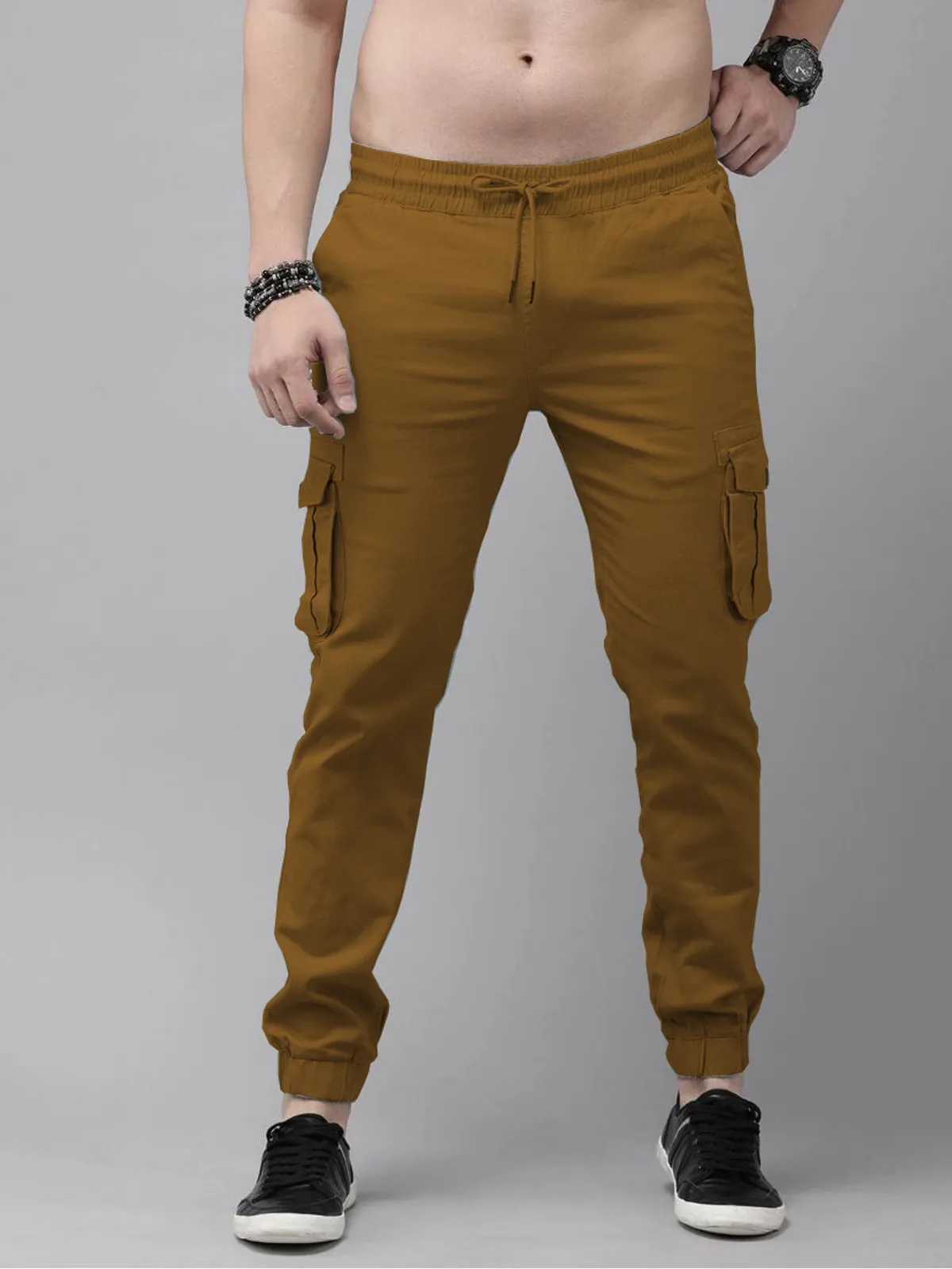 Khaki Cotton Blend Slim Fit Men’s Cargo Joggers
