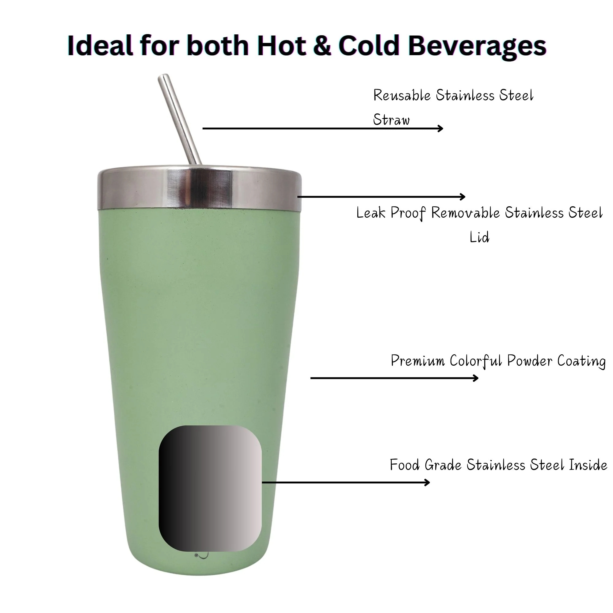 Stainless Steel Tumbler Set (650 ml) with Stainless Steel Lid and Straw – Premium Powder Coated Design for Hot & Cold Beverages (Set of 2, Color Options- Gold, Blue, Green)