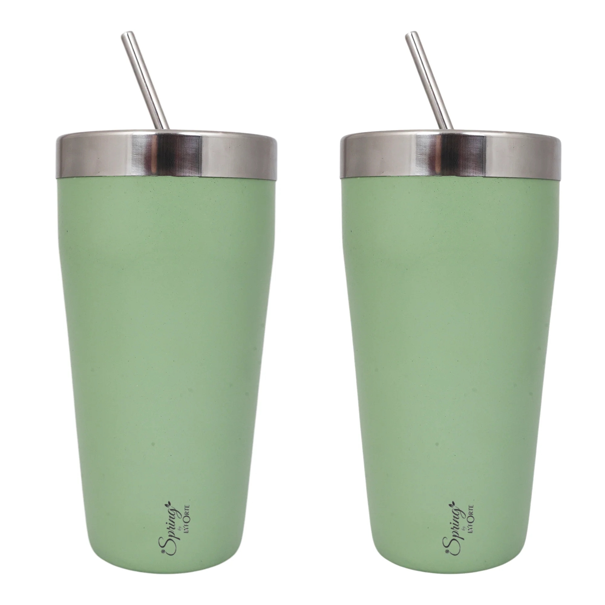 Stainless Steel Tumbler Set (650 ml) with Stainless Steel Lid and Straw – Premium Powder Coated Design for Hot & Cold Beverages (Set of 2, Color Options- Gold, Blue, Green)