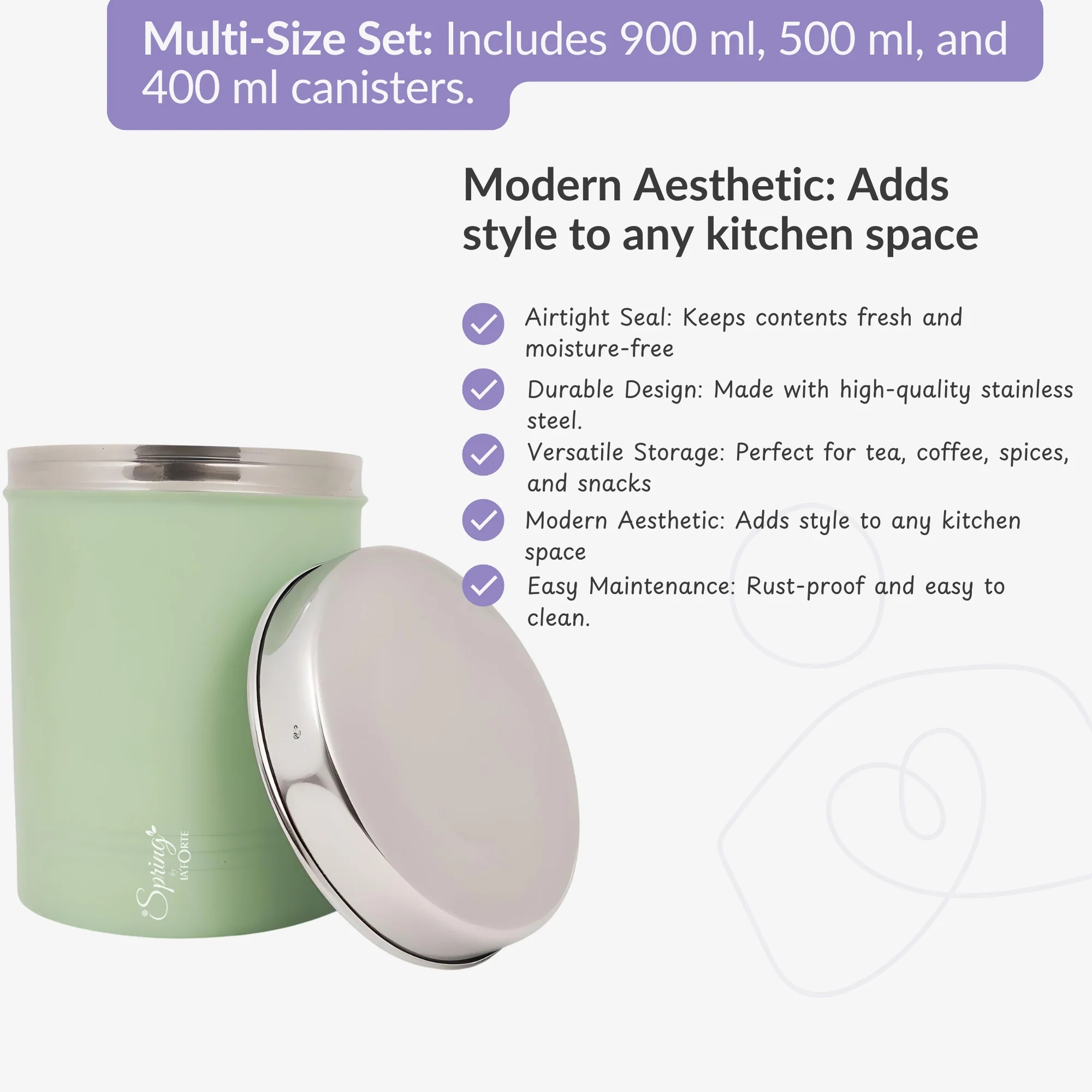 3-Piece Premium Kitchen Canister Set | Airtight Storage for Tea, Coffee, Spices & More