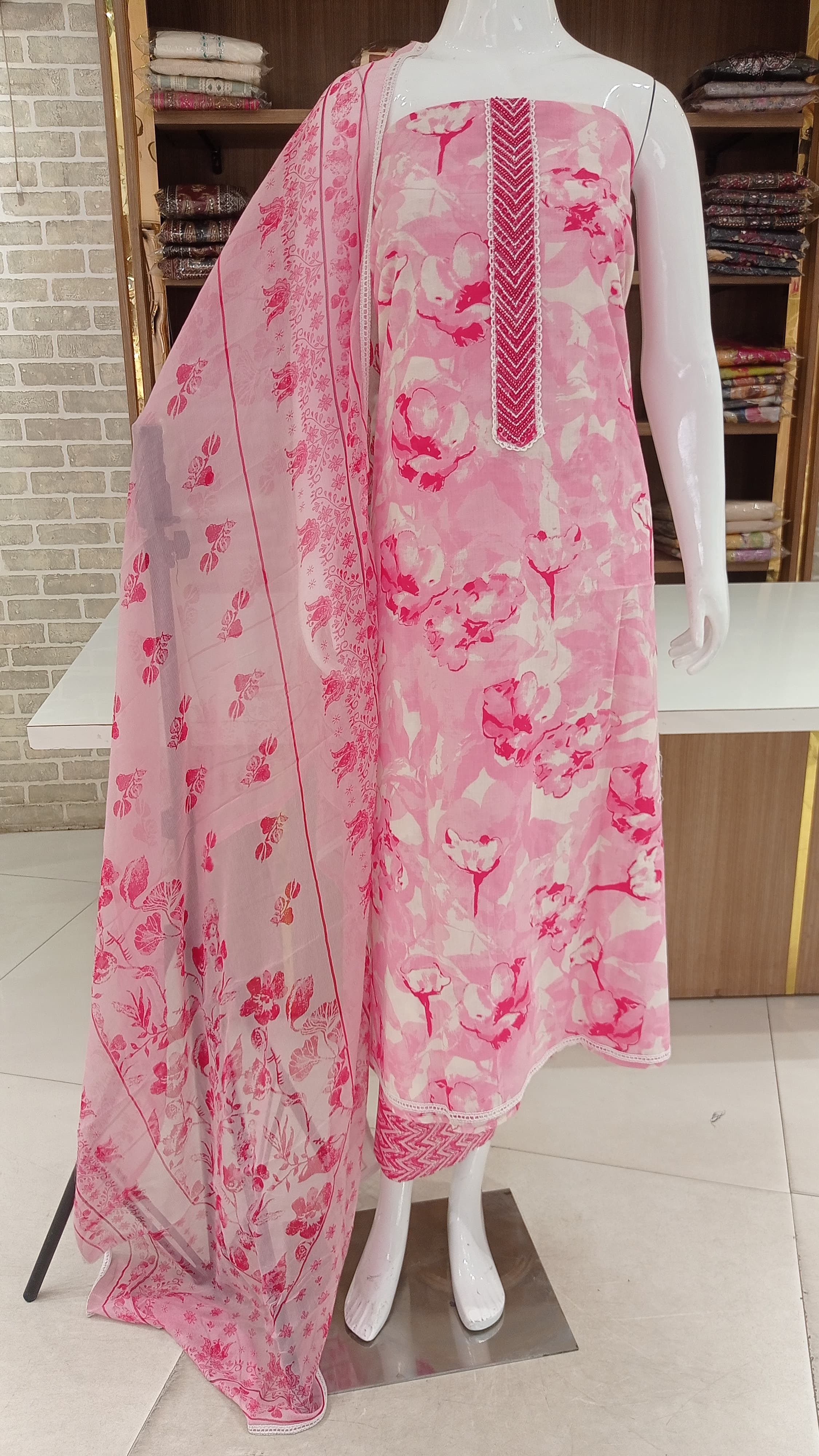   Pure coton dress materials  with beautiful  neck line
