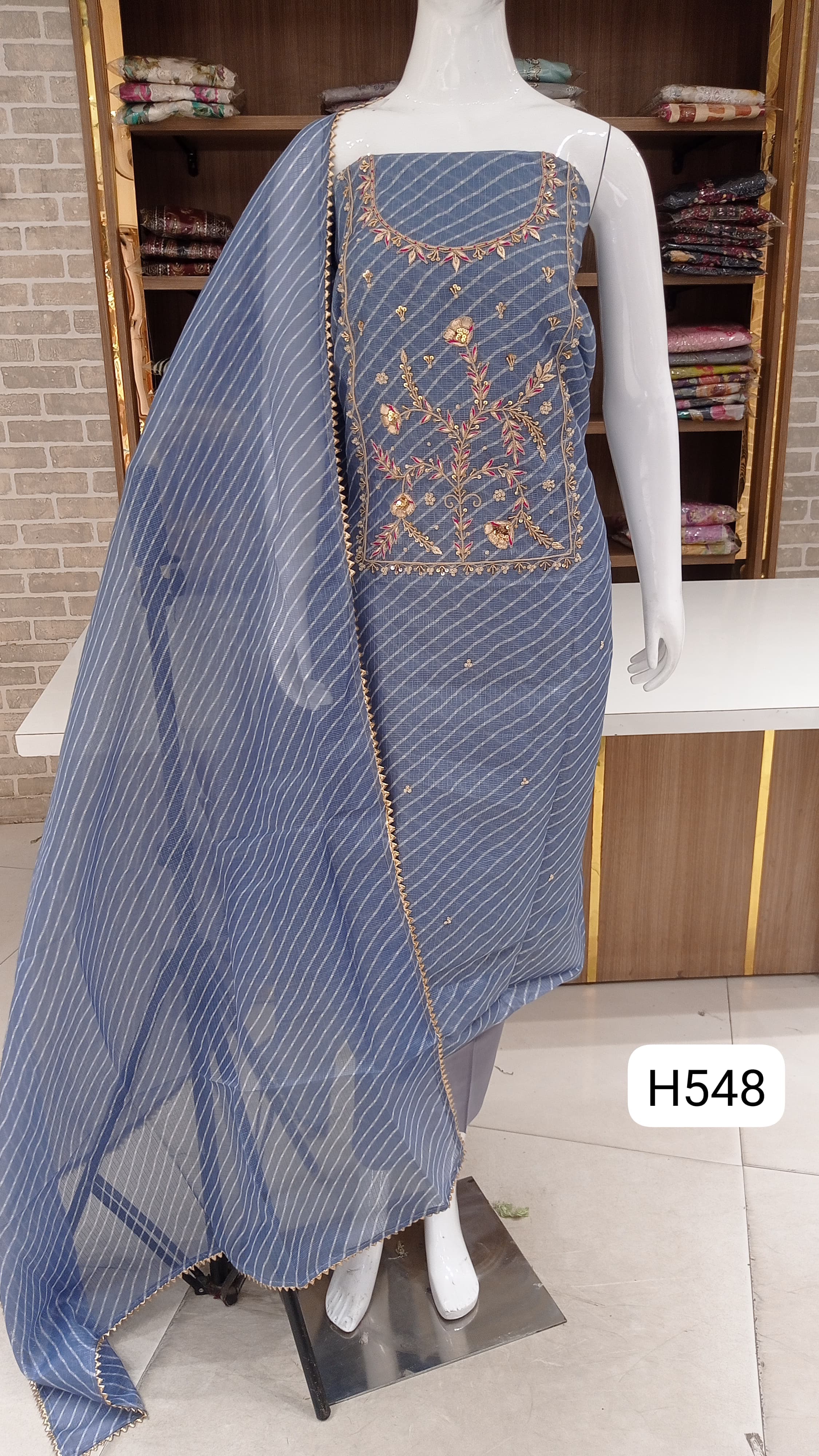 Kota doria lehriyan print with beautiful  hand work