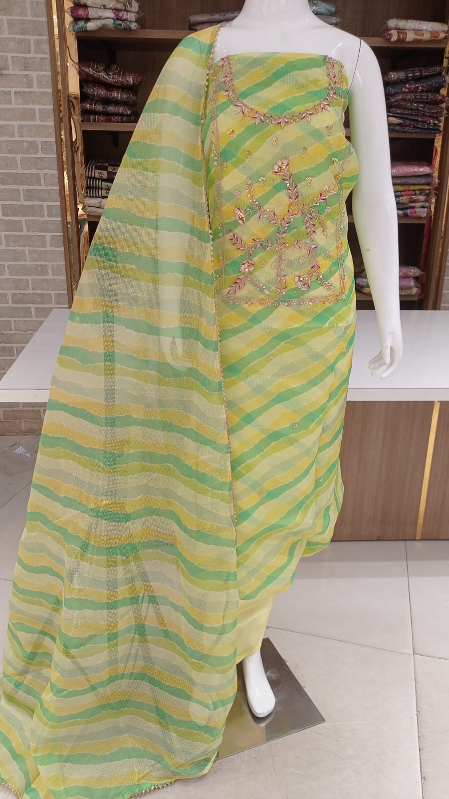 Kota doria lehriyan print with beautiful  hand work