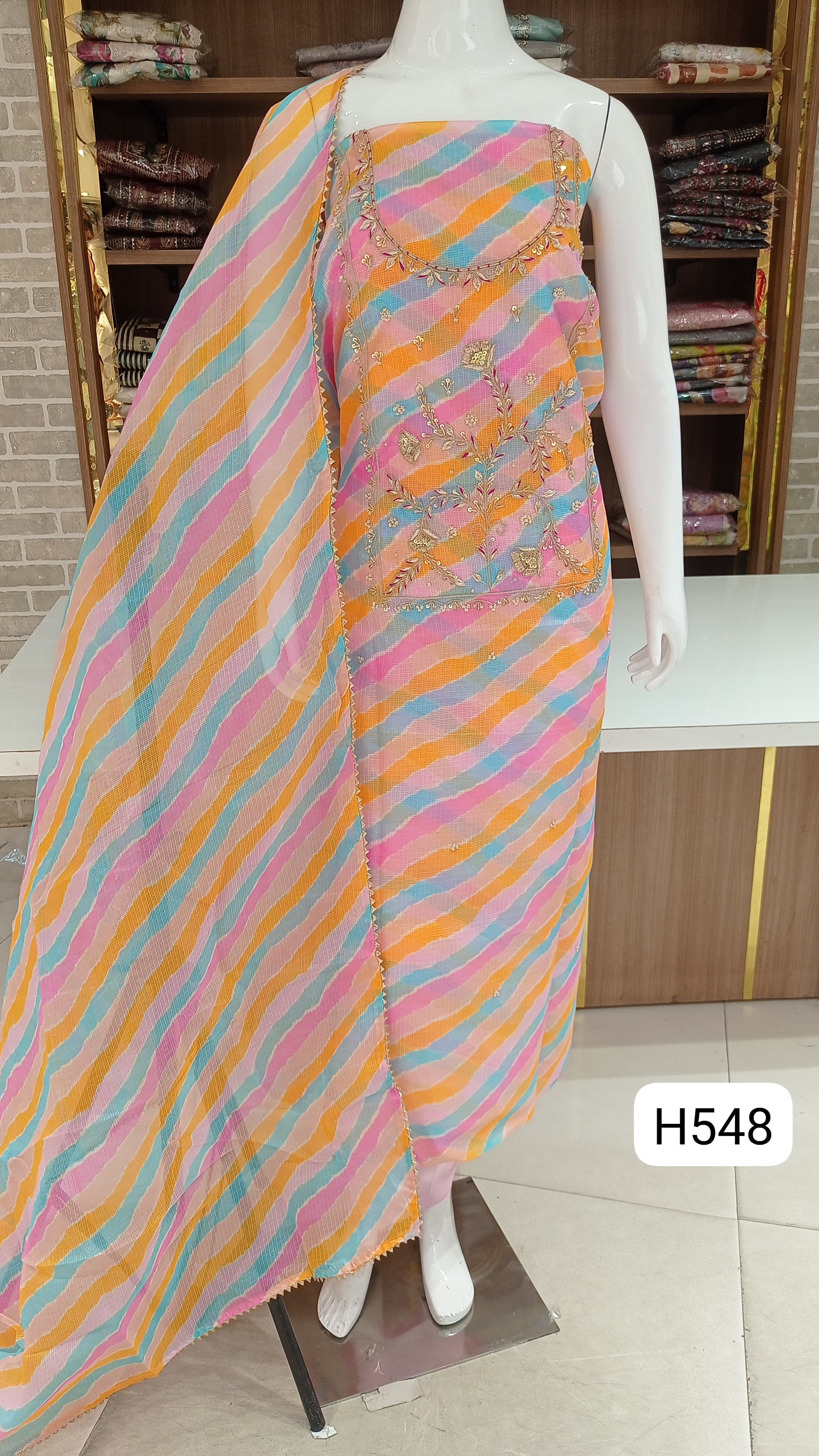 Kota doria lehriyan print with beautiful  hand work