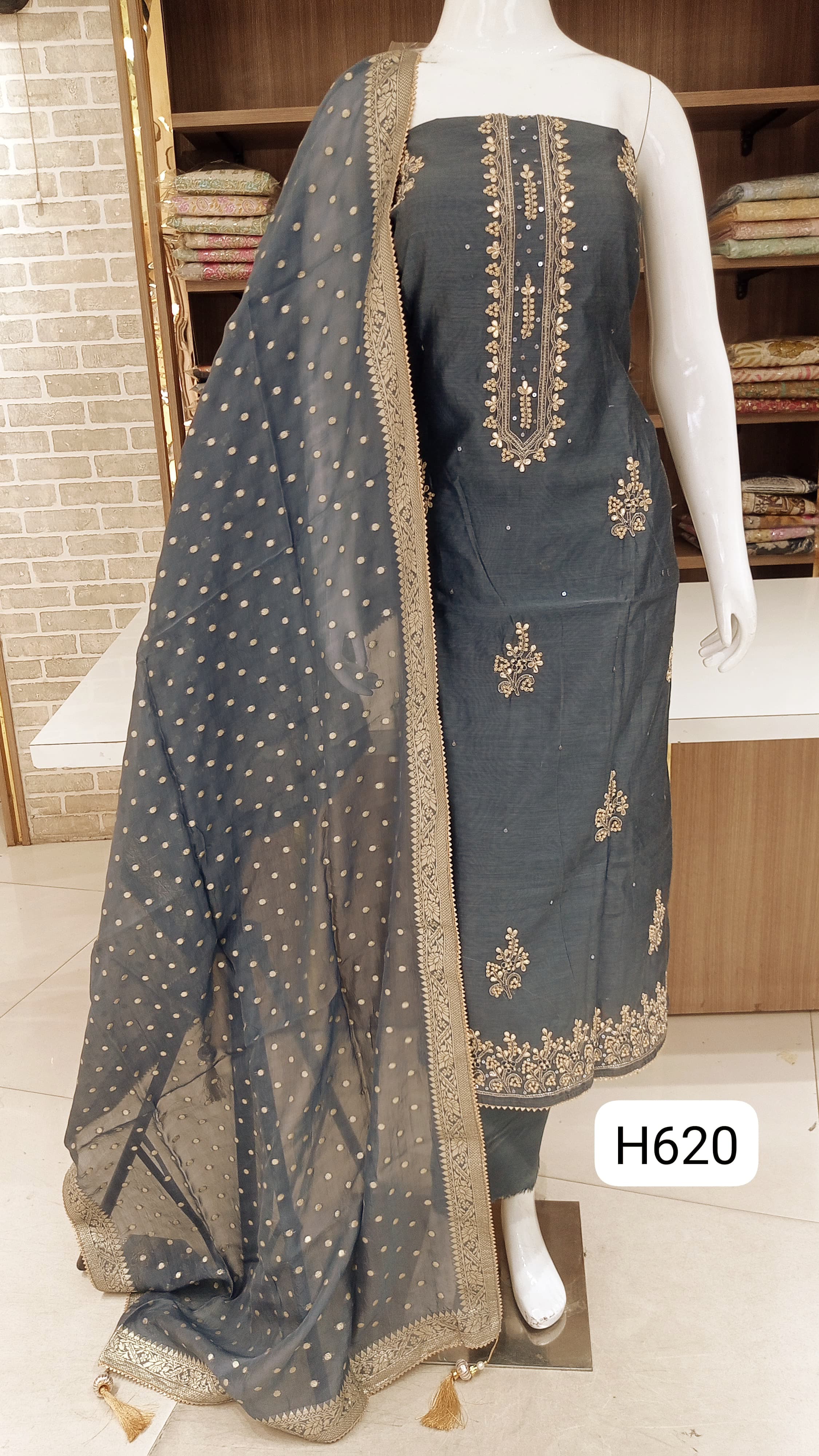 Maheshwari  silk semi stitched Beautiful  hand work full Front 