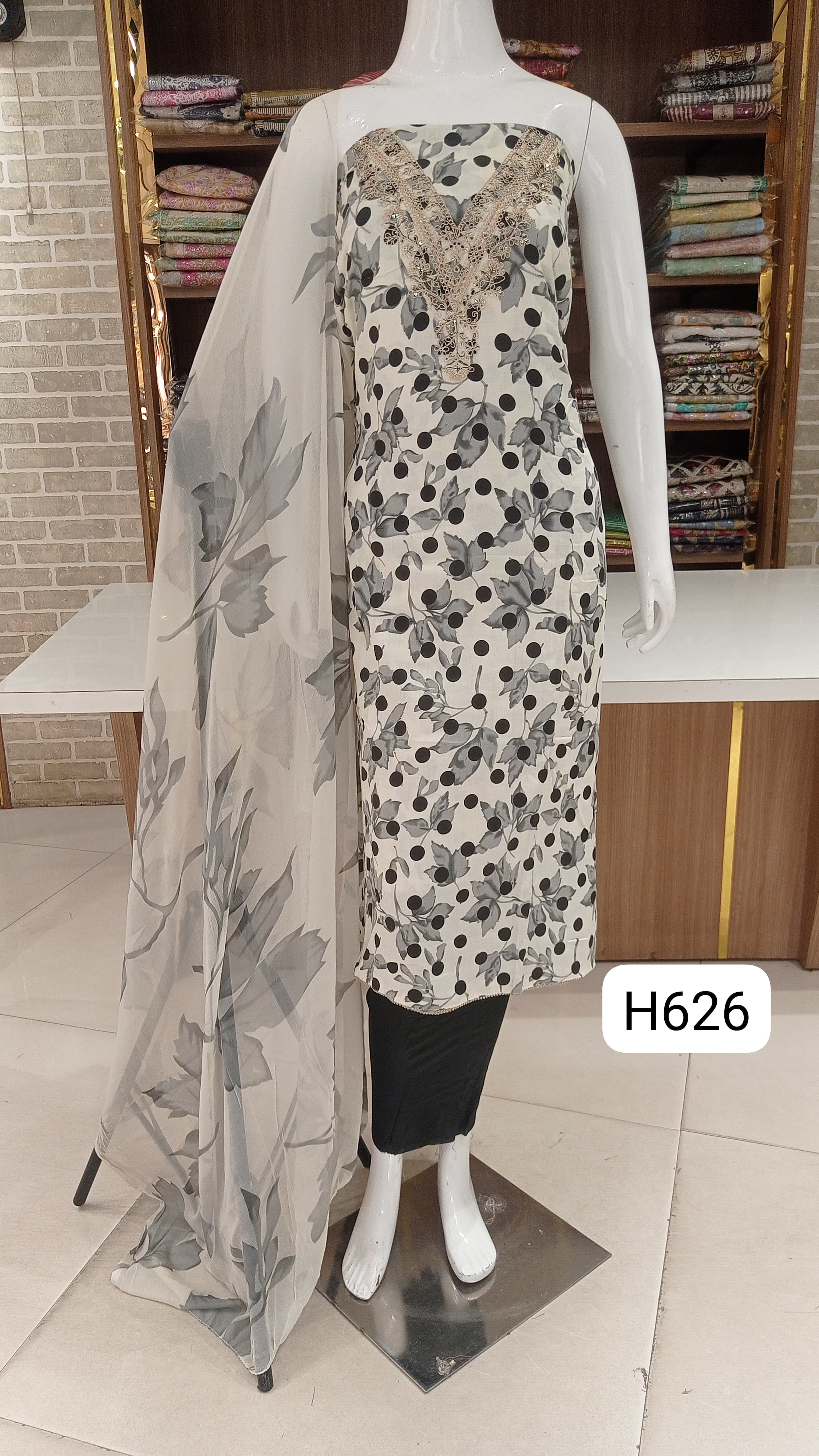 Pure soft coton dress material with beautiful neck work