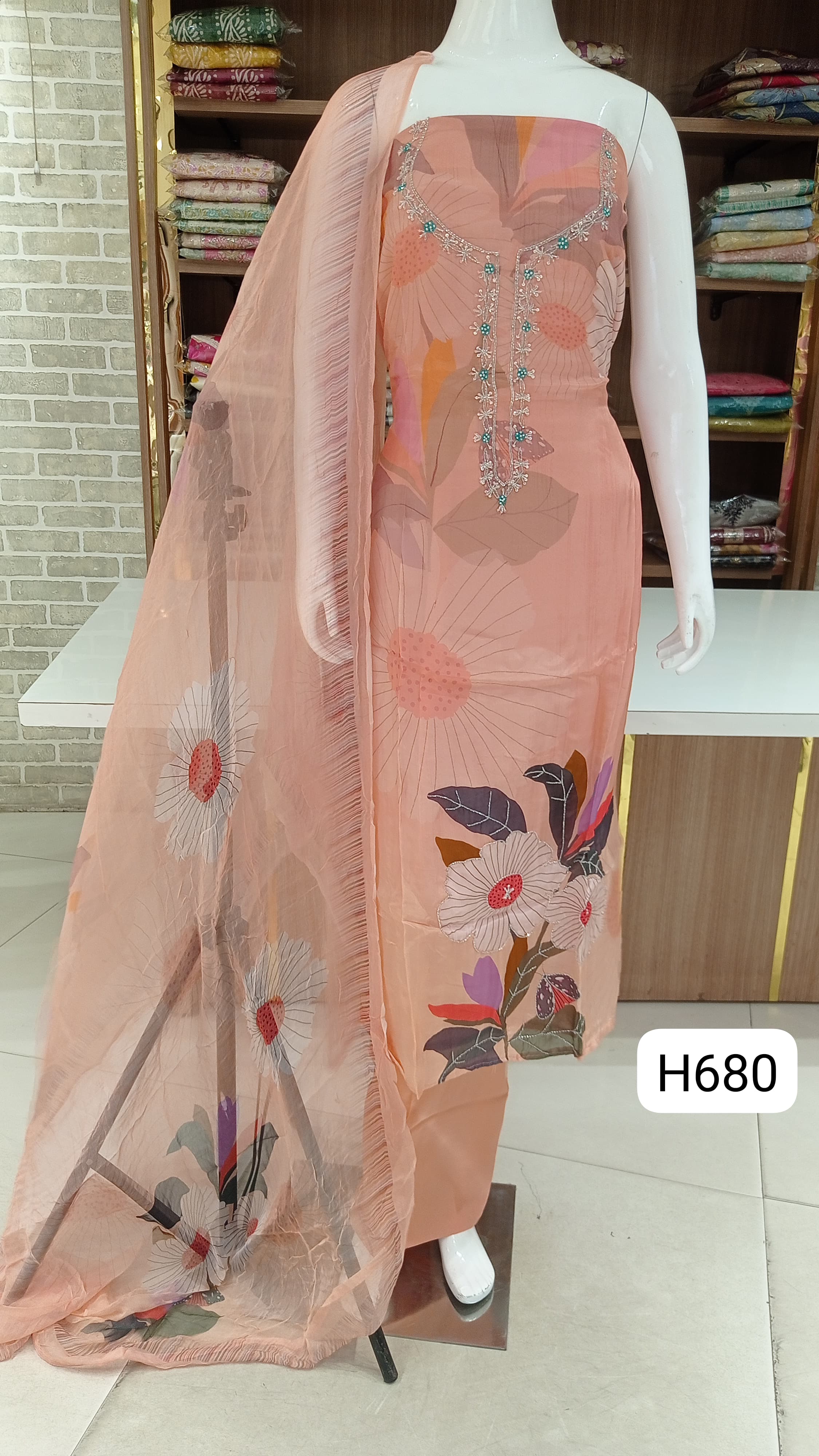 Imported soft silk dress material with beautiful  neck