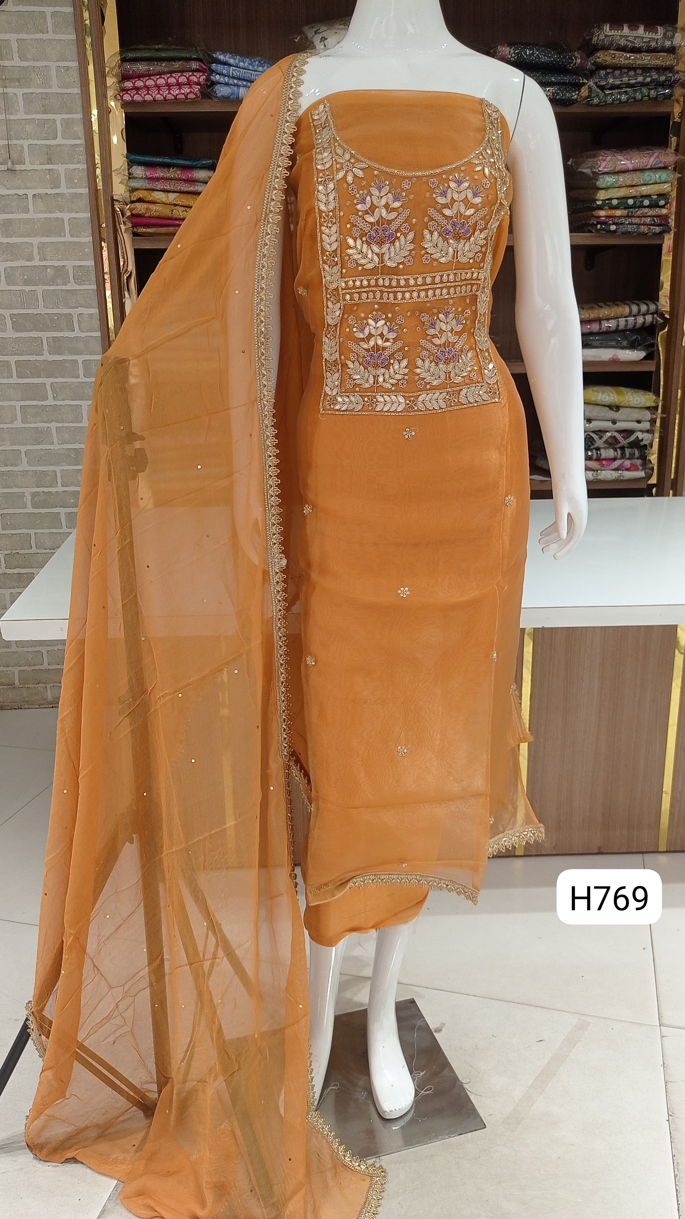 imported beautiful pure organza silk dress material 