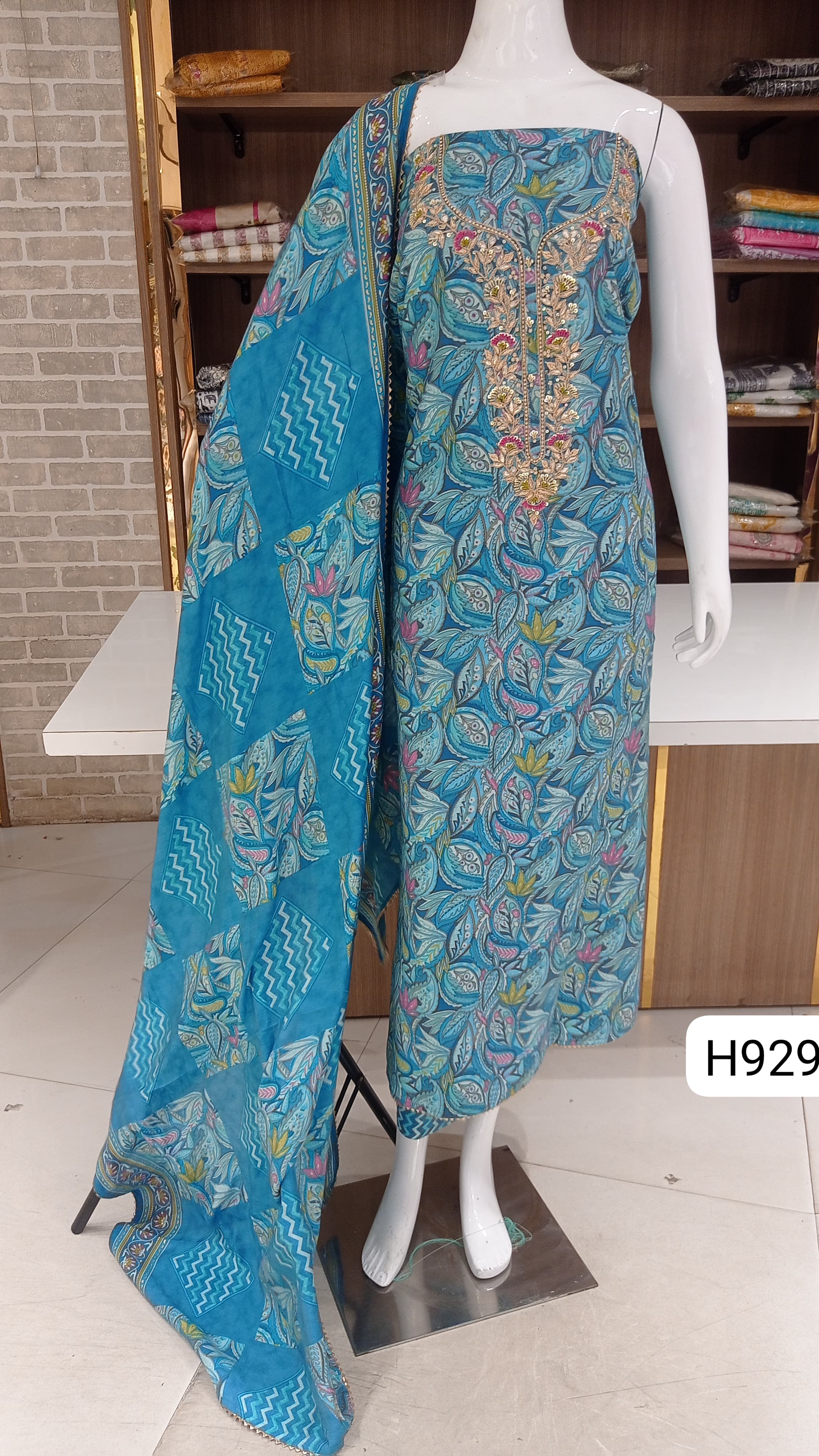 modal coton self print with beautiful heavy neck work