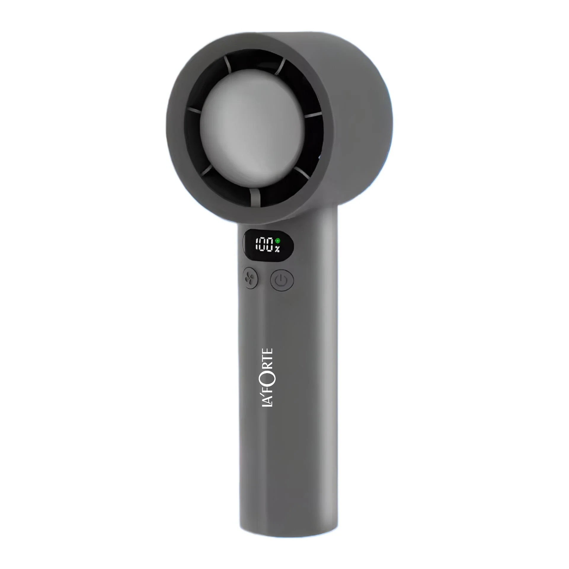 LA' FORTE Fairy Flow Mini Fan | 100 Speed Levels | Digital Display | USB-C Rechargeable | Portable & Compact | Gray