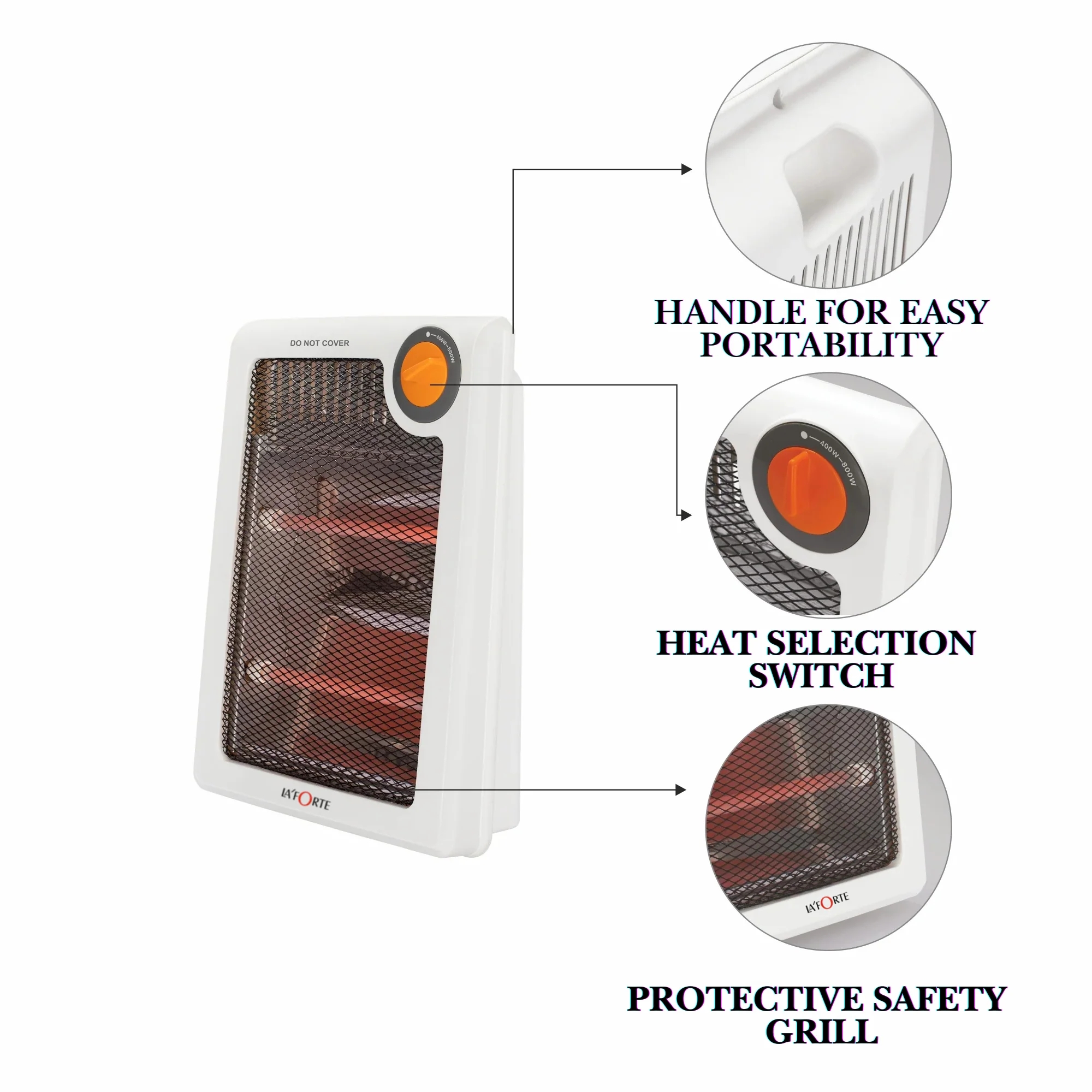 Portable Quartz Heater with Safety Grill, Dual Power Modes (400W/800W), Silent Operation