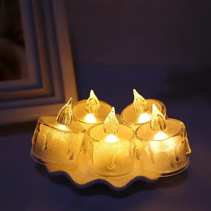 LED Tea Lights Candle (Diwali Diya) – Flameless, Crystal Design, Battery-Operated-12 Pcs