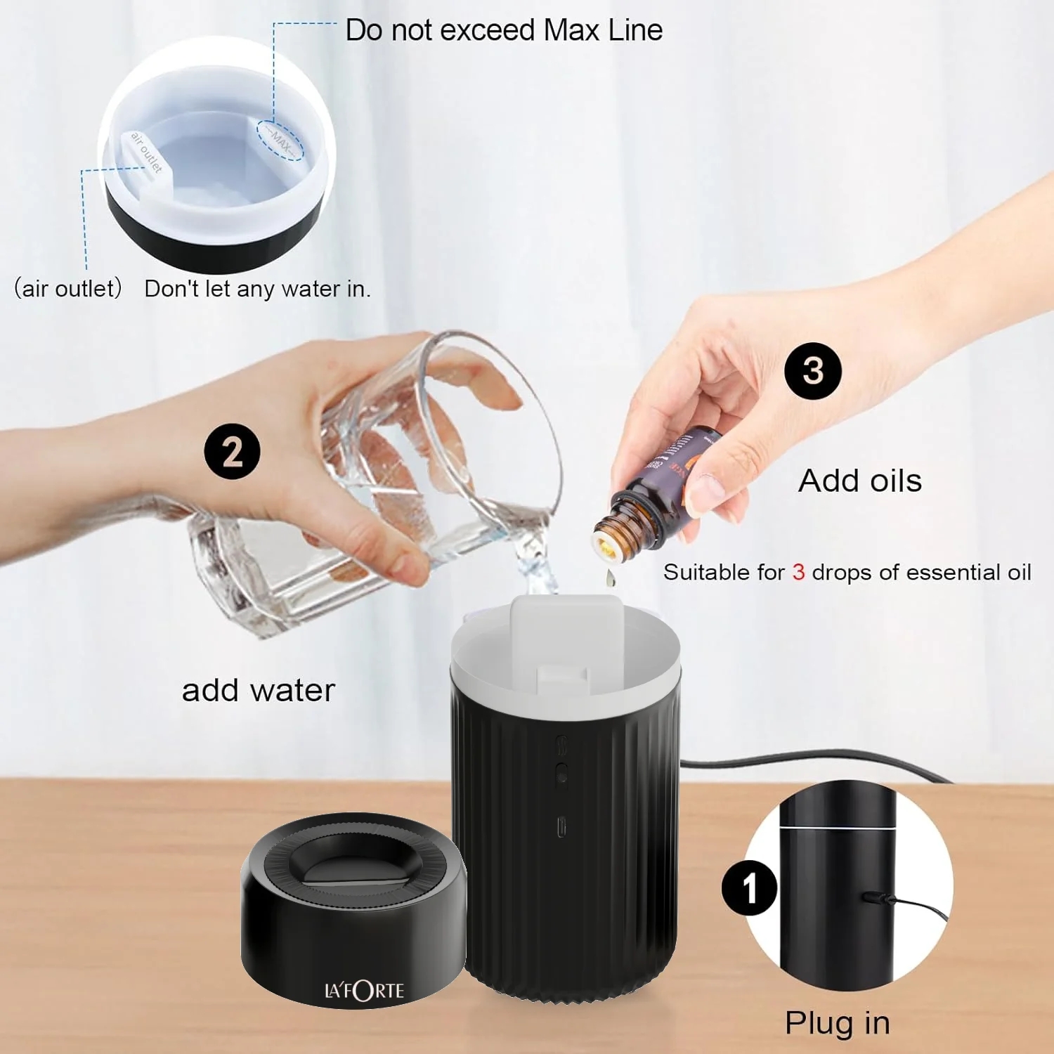 LA' FORTE USB Aromatherapy Diffuser with Color-Changing LED Light | Portable, BPA-Free, Whisper-Quiet | Ideal for Home, Office, Car