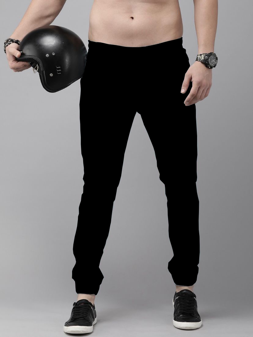 Black Cotton Blend Solid Mens slim fit Joggers