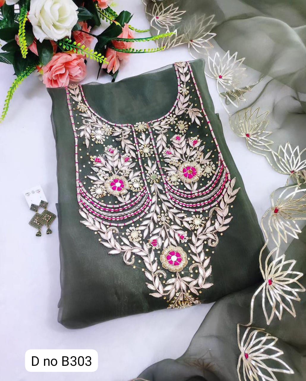 Organza silk Unstitched suit 
