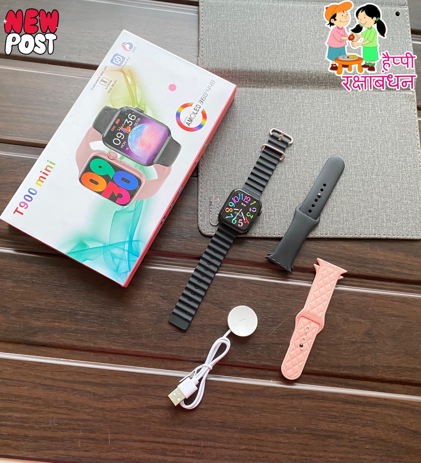 T900mini amoled 3 strap Smartwatch 