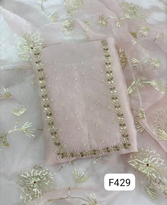 Organza silk unstitched suit