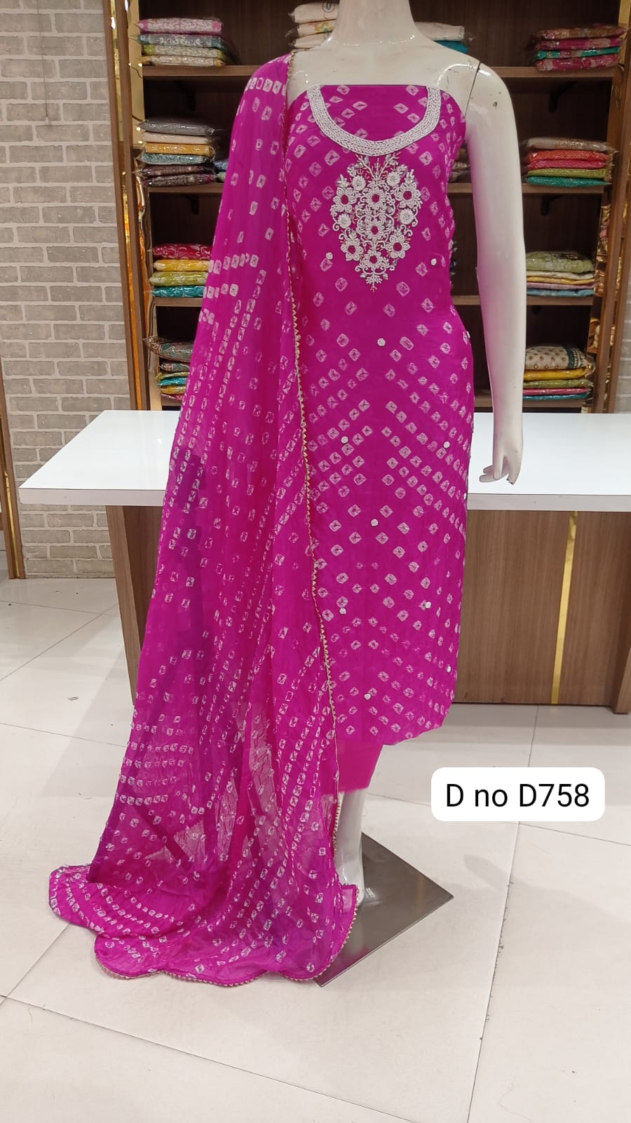 Jaipuri bandhej suits with pearl work