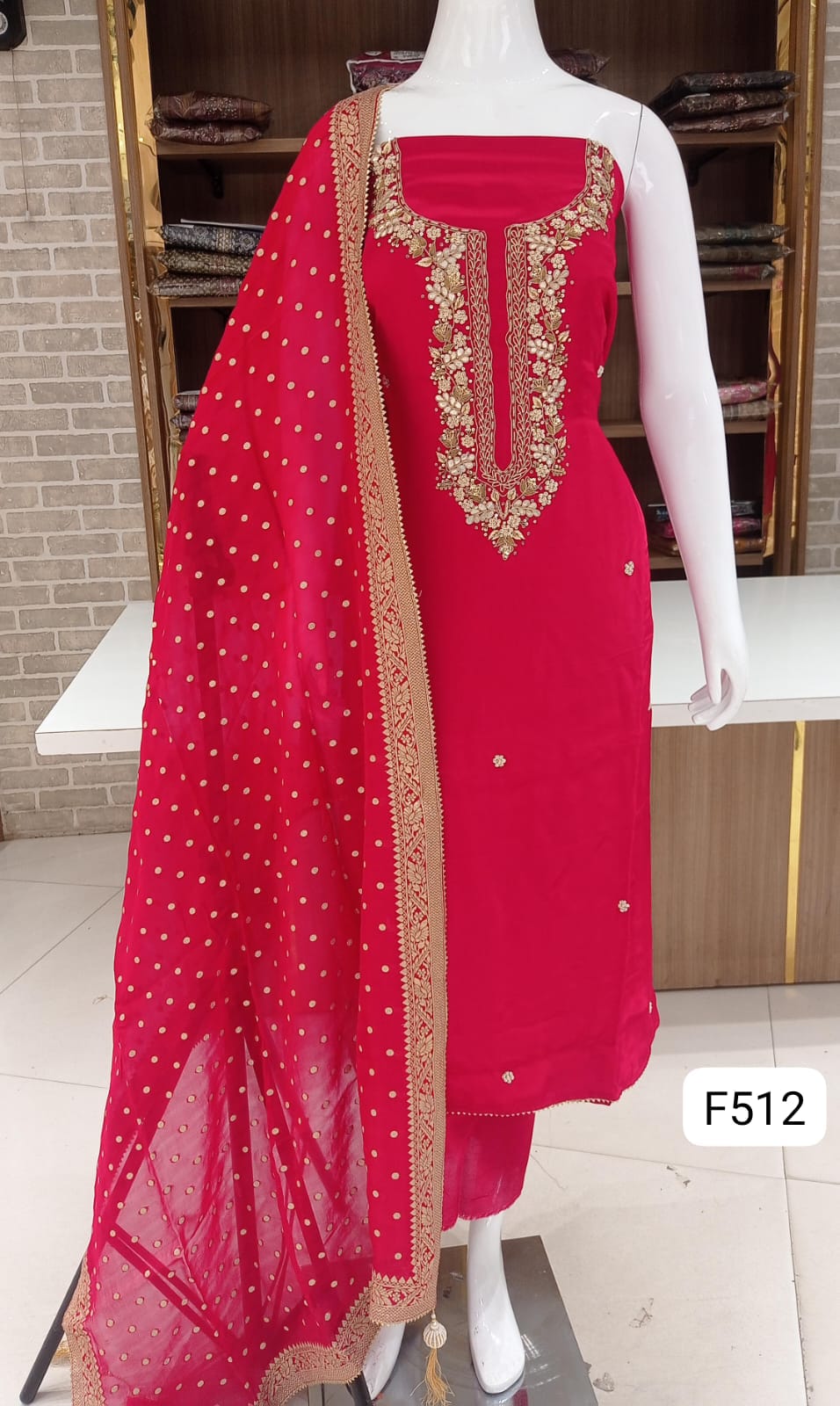 Crep silk dress material party wear 