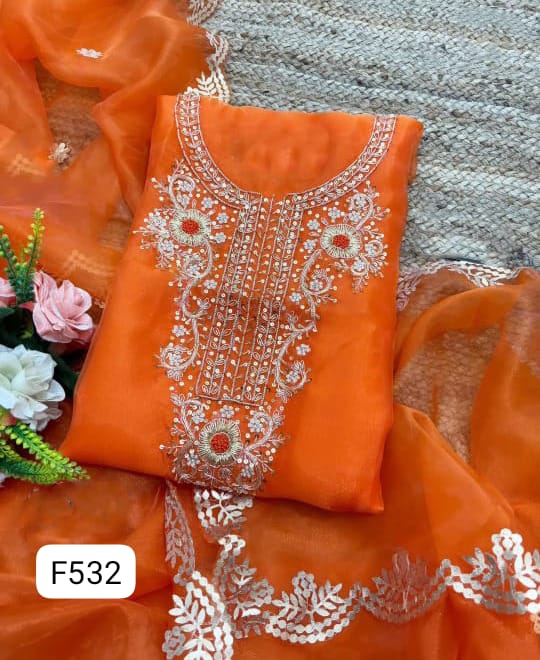 Organza silk unstitched suit