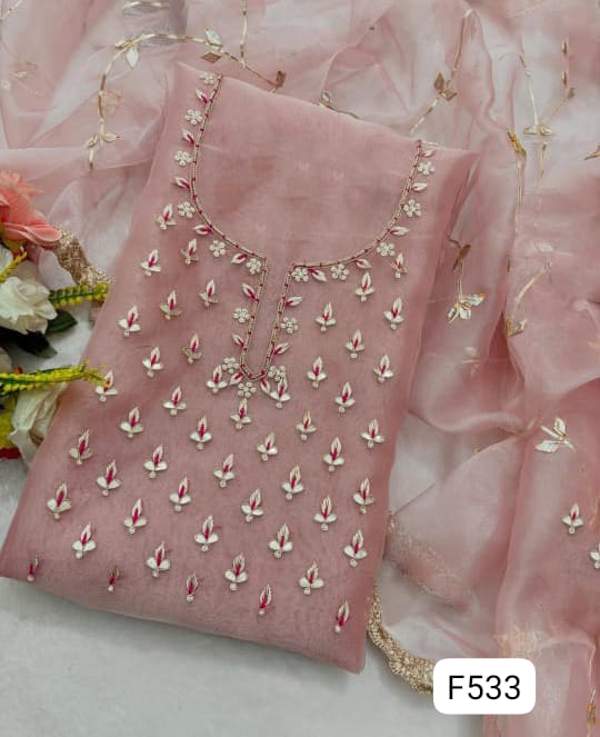 Organza silk unstitched suit