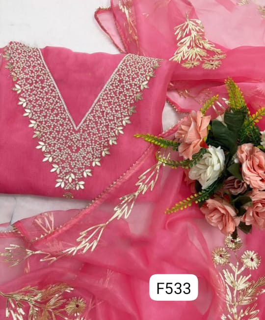 Organza silk unstitched suit