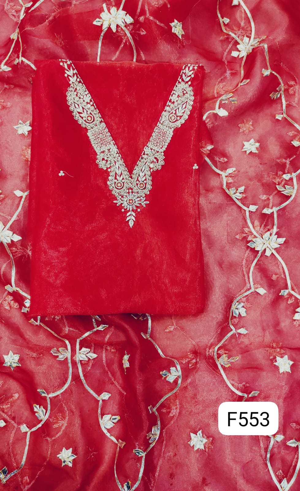 Organza silk unstitched suit