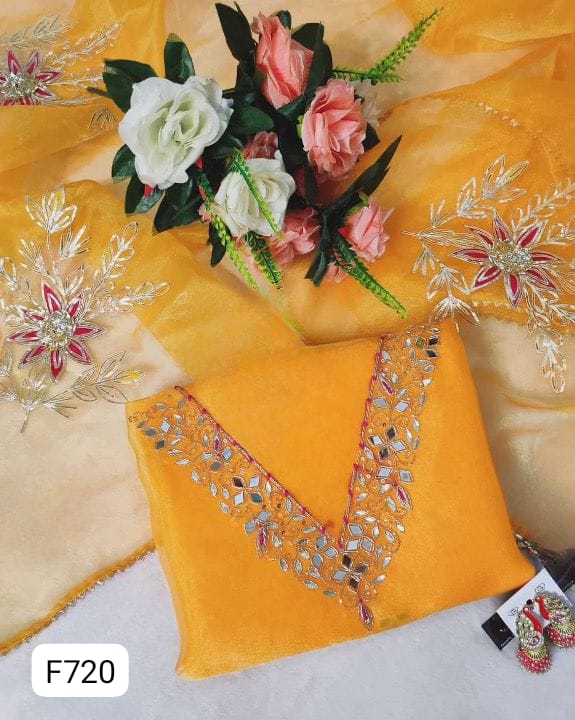Organza silk unstitched suit