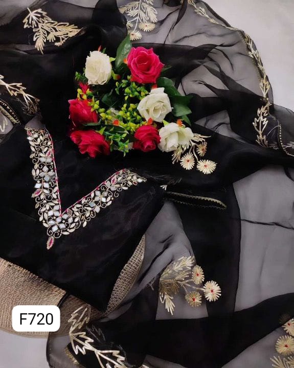 Organza silk unstitched suit