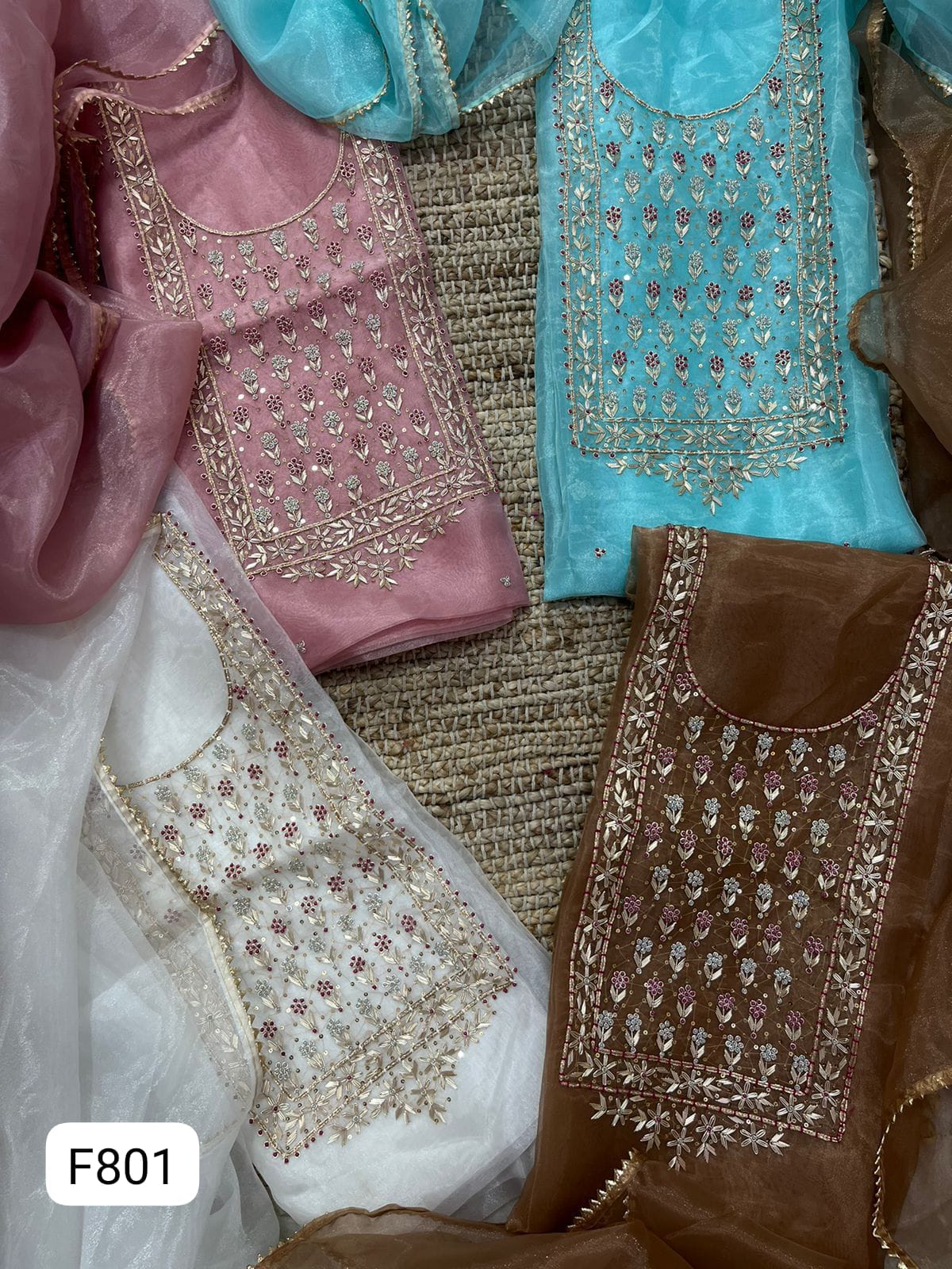 Organza silk unstitched suit