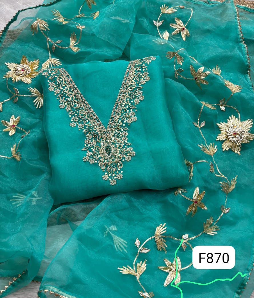 Organza silk unstitched suit
