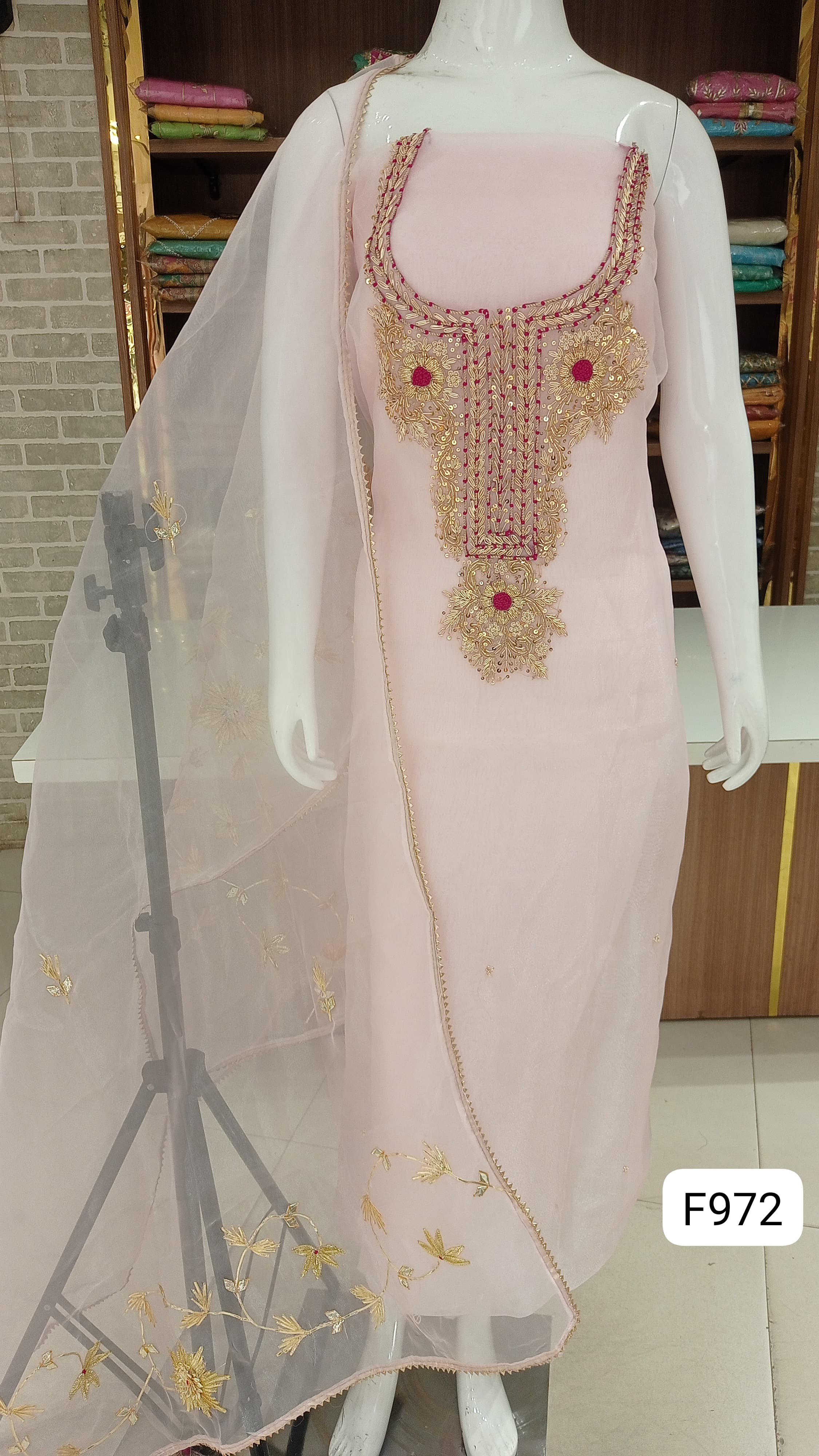 Organza silk unstitched suit