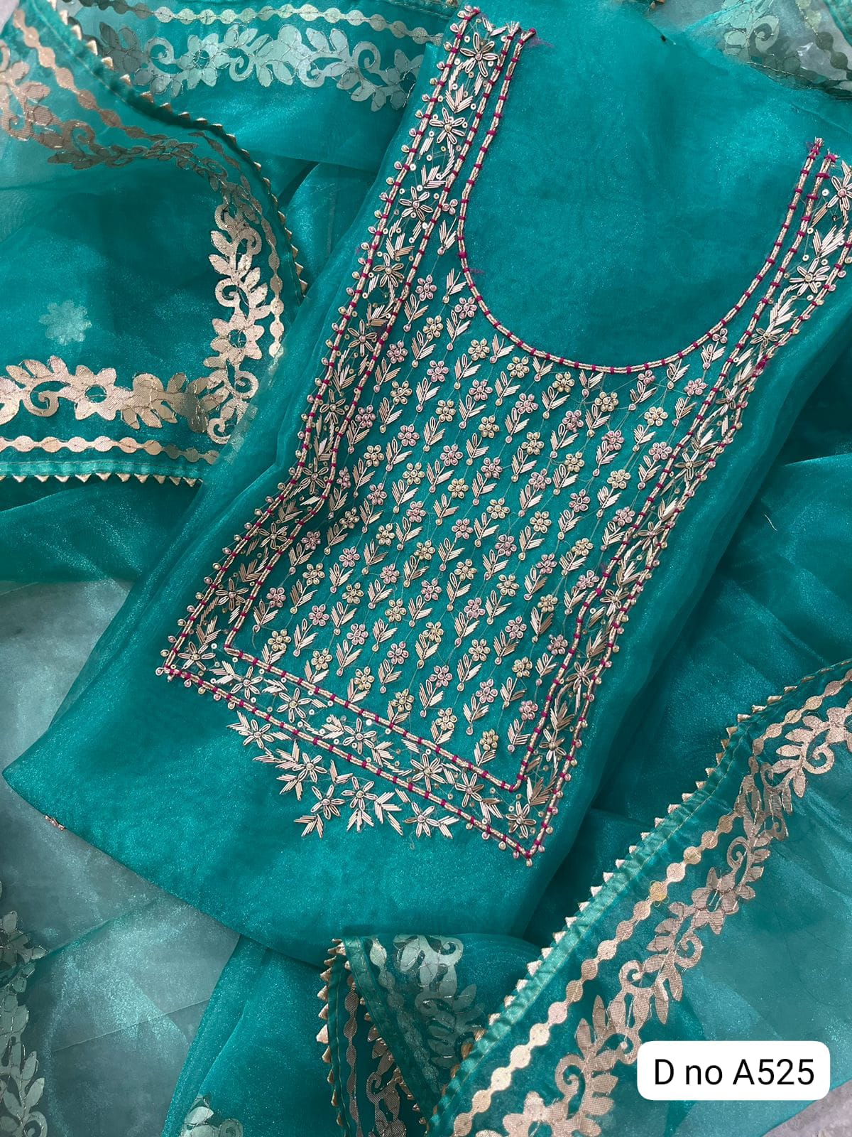 Organza silk unstitched suit