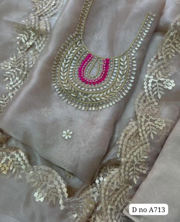 Organza silk unstitched suit