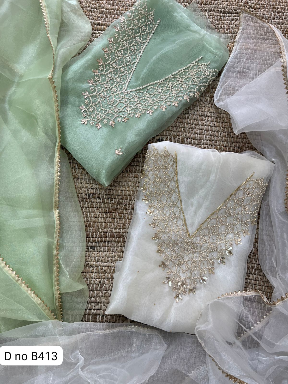 Organza silk unstitched suit