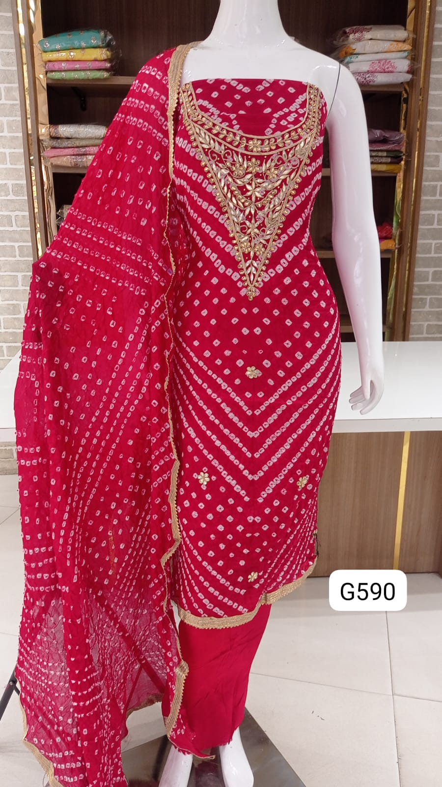 Jaipuri silk suits bandhej 