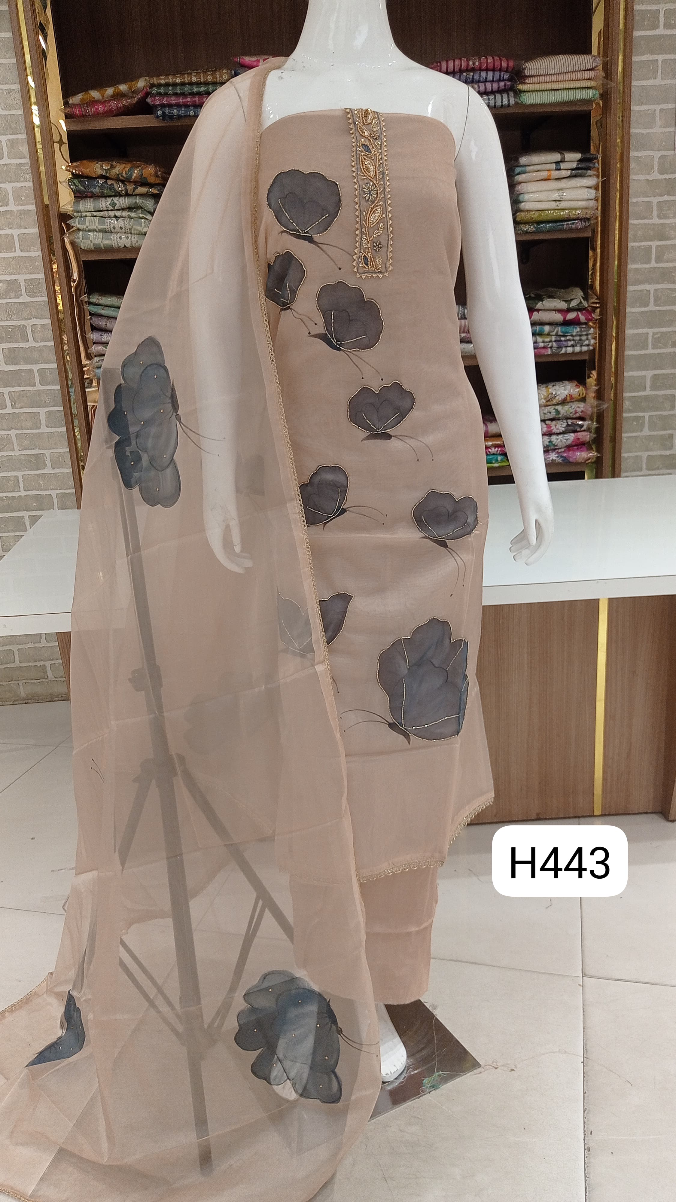 Beautiful  party wear organza pure with beautiful neck 