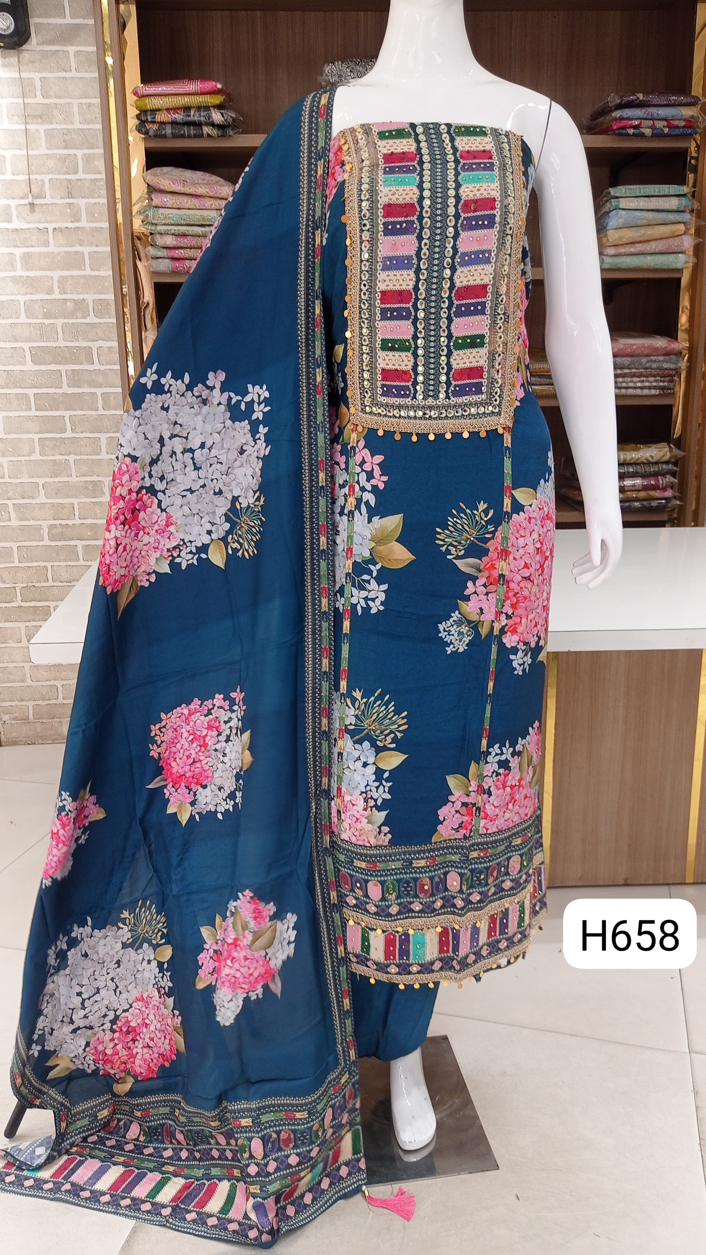 Muslin silk semi stitched