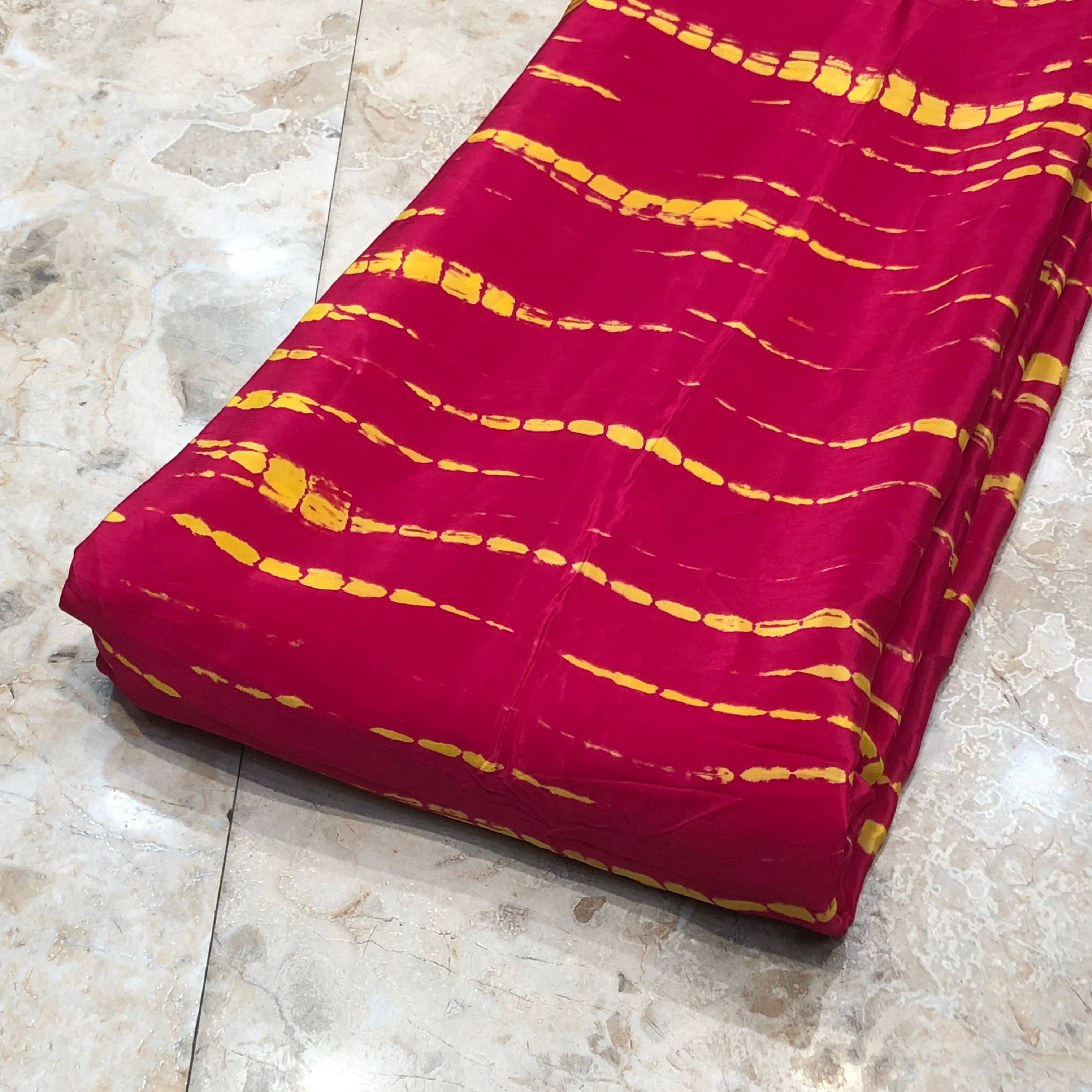Sunset Shibori Crepe – Premium Red & Yellow Viscose Fabric