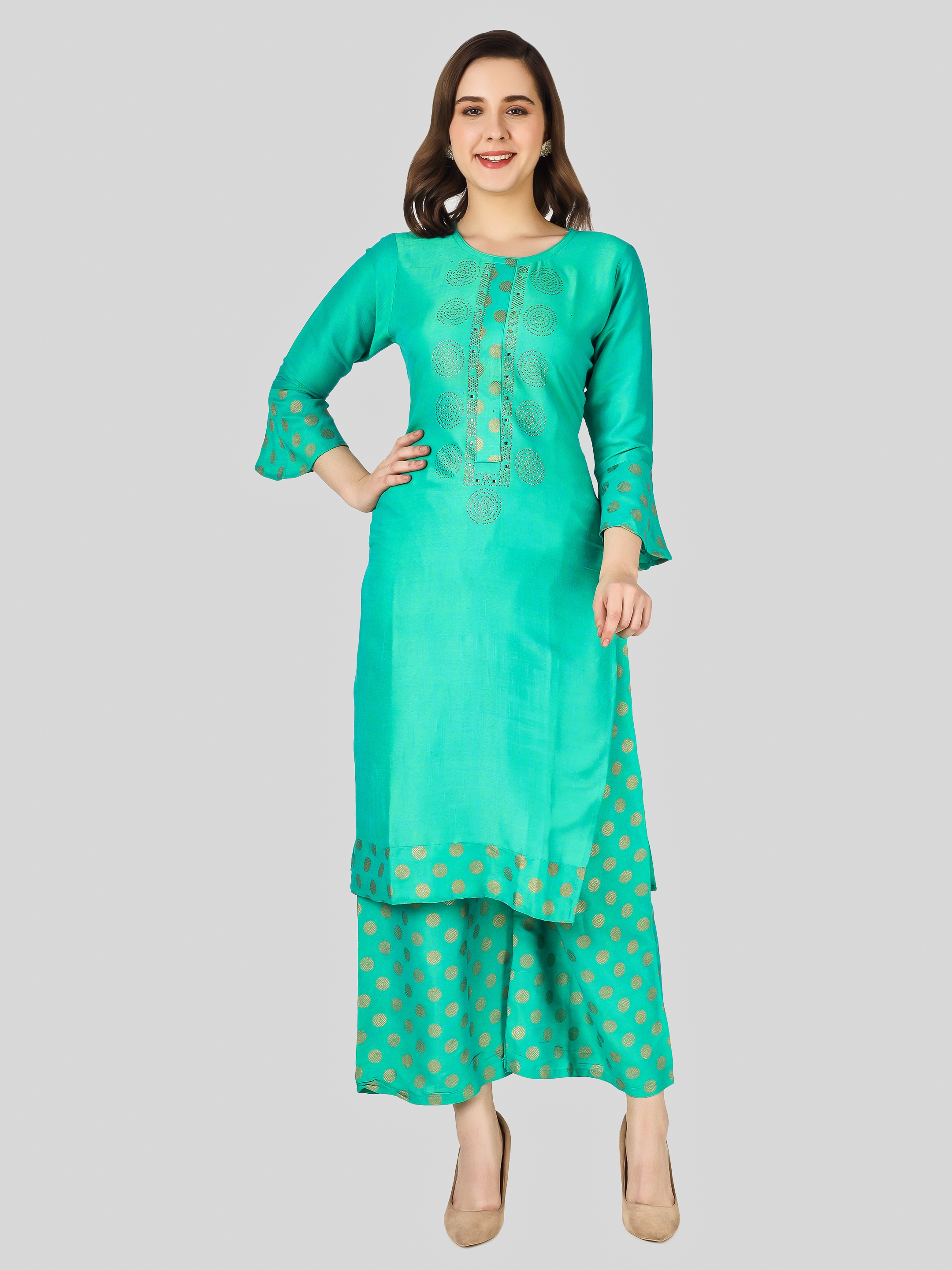 Leaf Print Printed Straight Kurti Set | Premium Ethnic Outfit Online