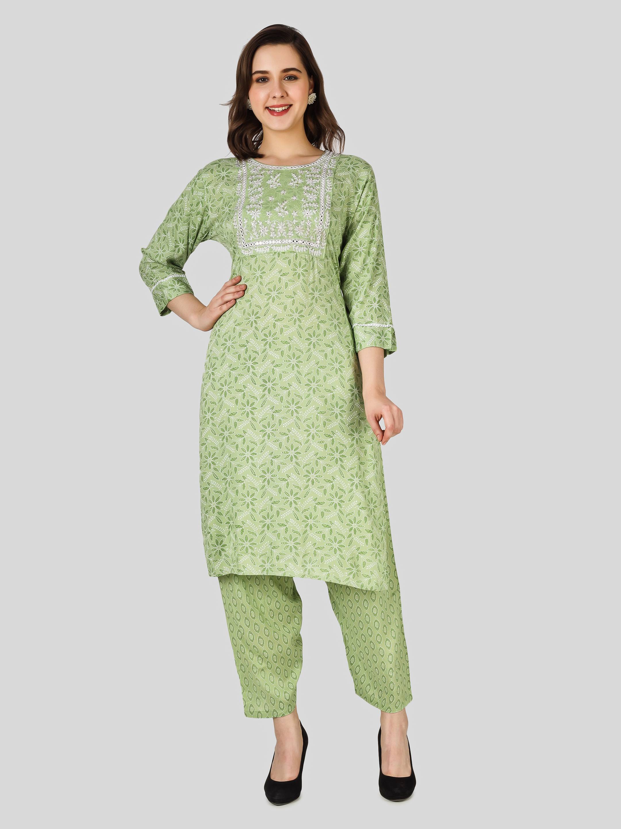 Leaf Print Straight kurti Set for Women Elegant Daily