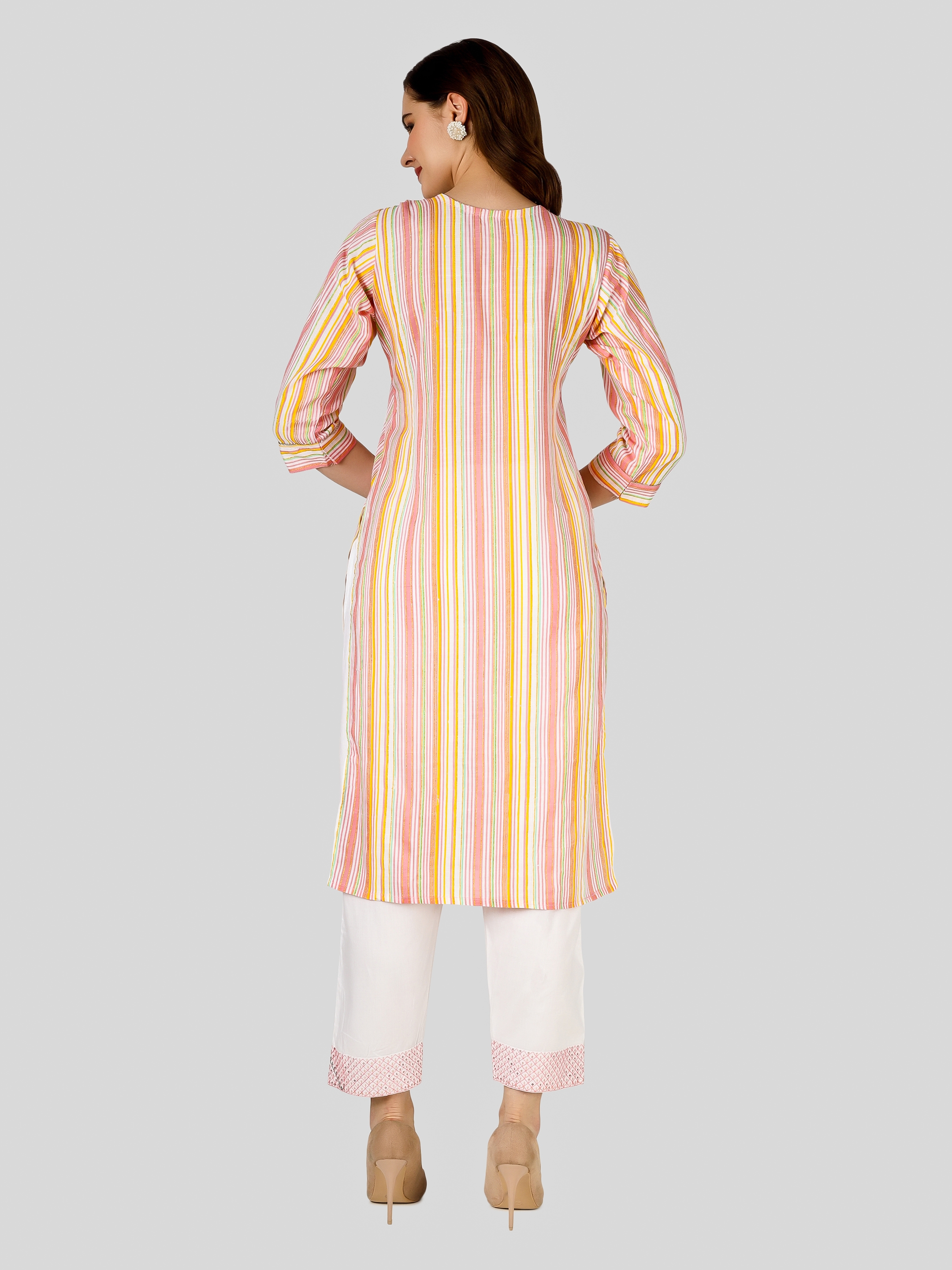 Women Striped Straight Kurti set