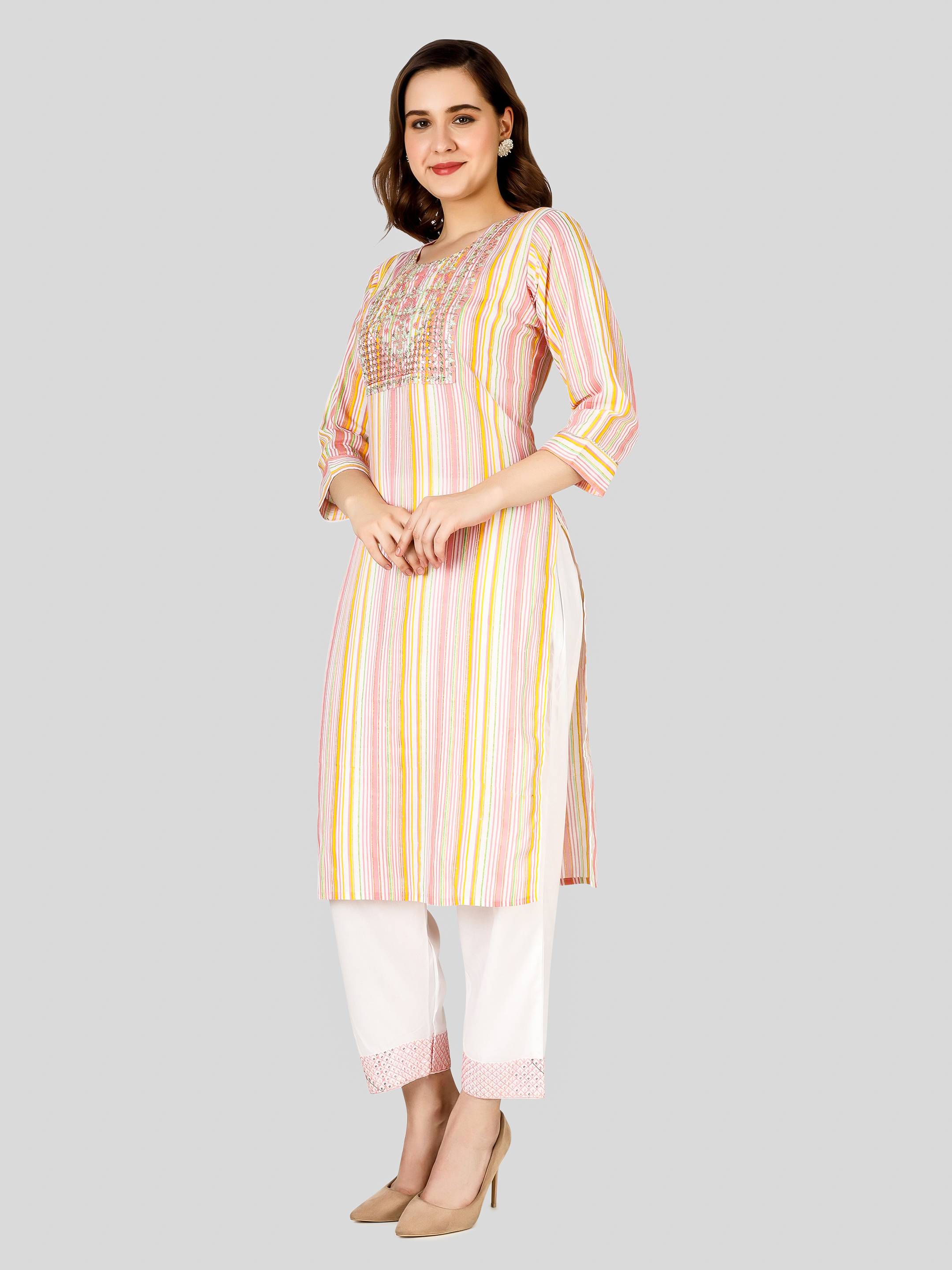 Women Striped Straight Kurti set